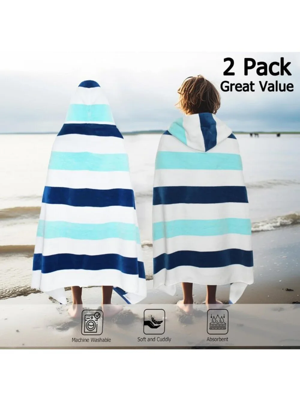 Cozy 2-Pack Kids Hooded Bath Towels - Soft 100% Cotton Wraps for Boys & Girls